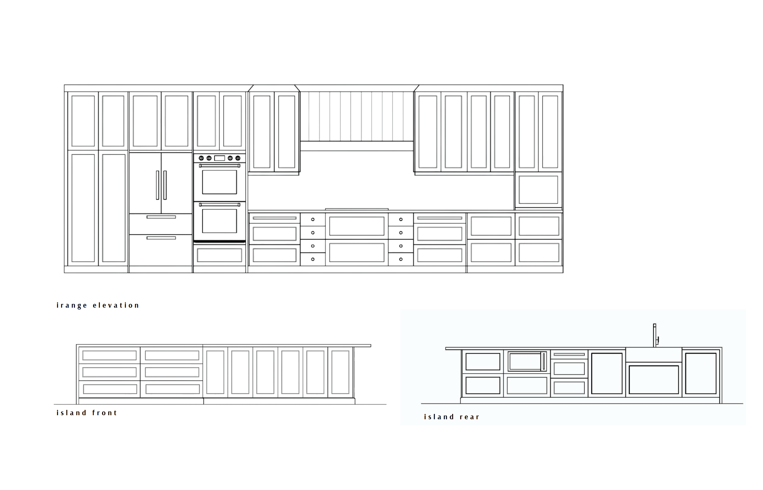 Cabinet elevation drawings for the Boughton Crescent kitchen and island
