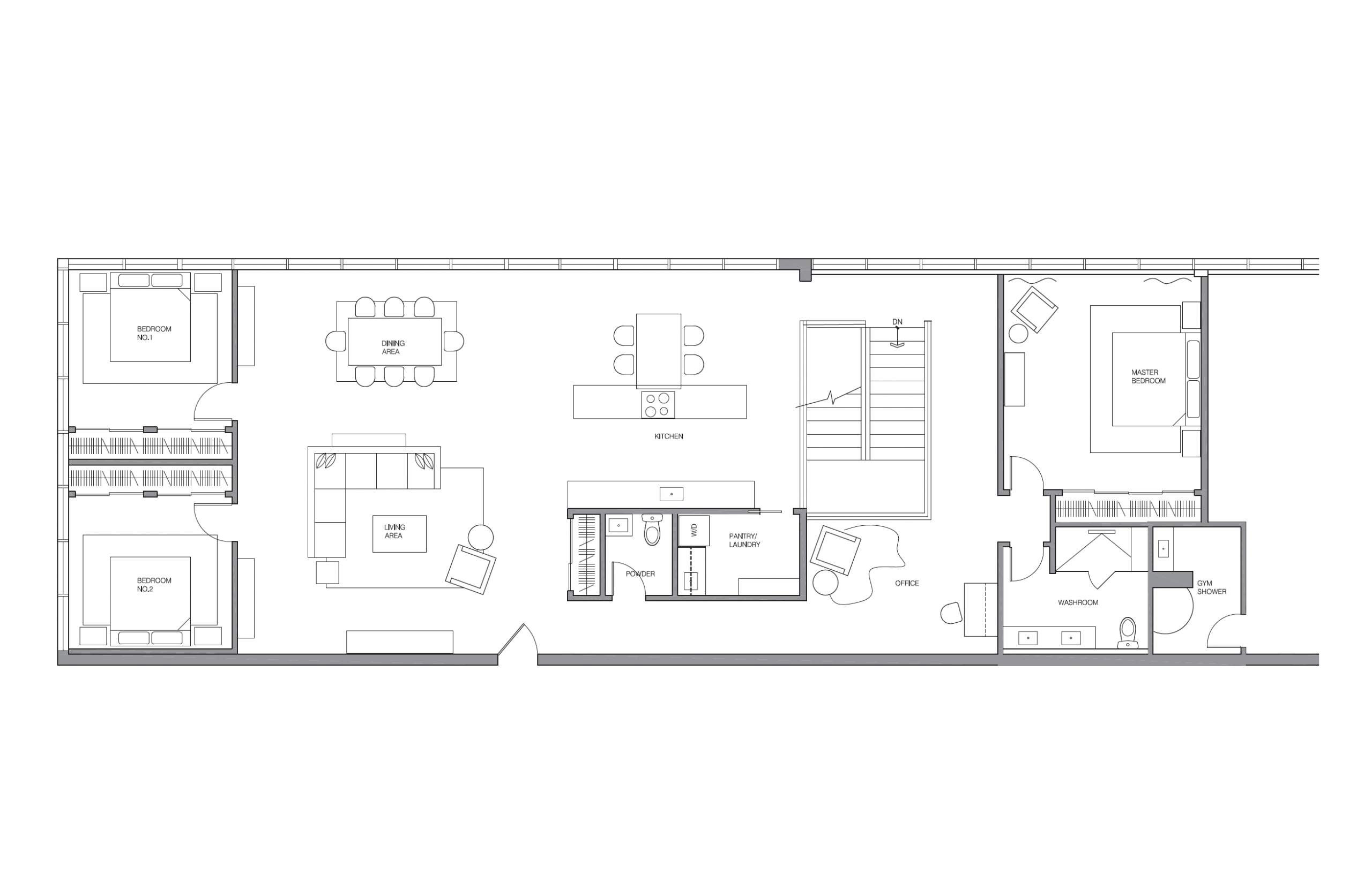 Furniture floor plan for the Signet Drive lounge and dining areas